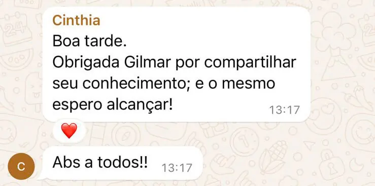 Depoimento de Cinthia sobre a formação