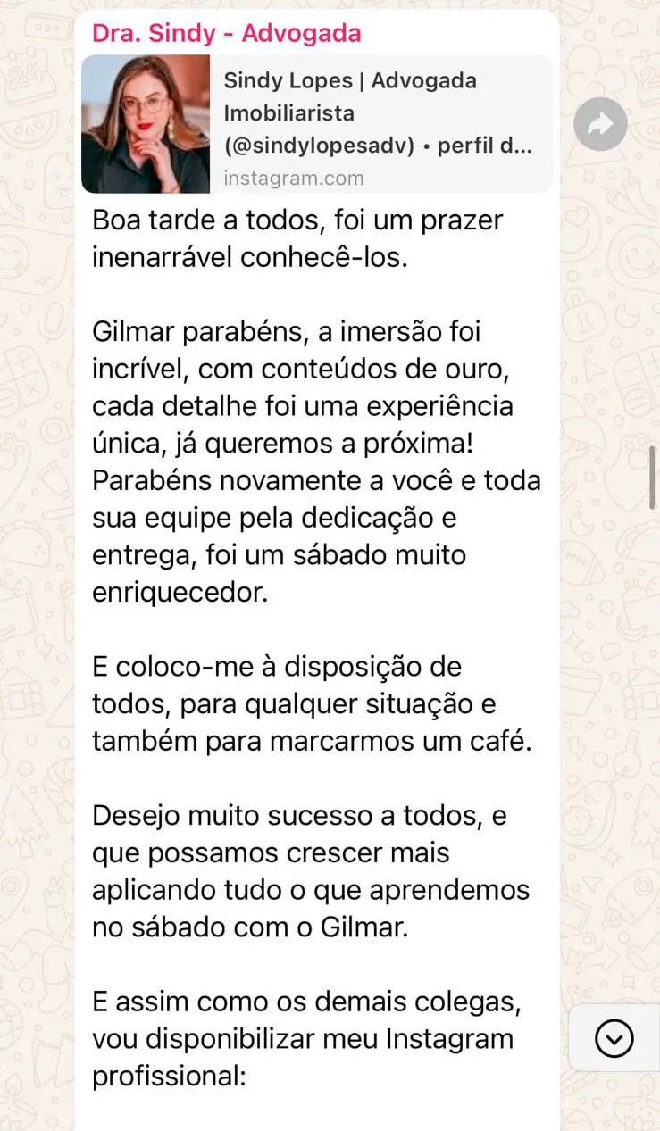 Depoimento de Dra. Sindy sobre a formação